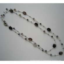 Daking Рука завязанный шнур ожерелье с пресноводной жемчужиной и камень